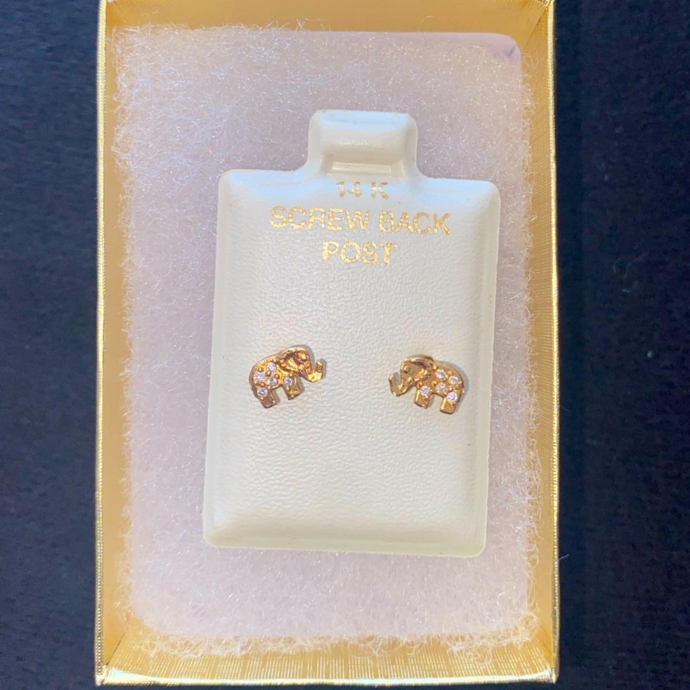 Kids 14K Gold Elephant Earrings with Screwback